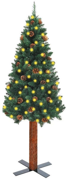 vidaXL Weihnachtsbaum Schmal mit LEDs & Echtholz & Zapfen grün 150 cm (3077759)