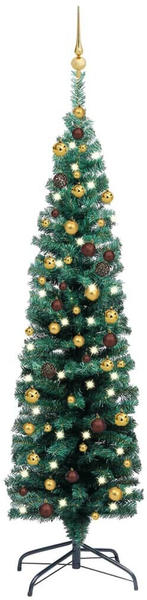 vidaXL Künstlicher Weihnachtsbaum Schlank mit LEDs & Kugeln grün 150cm (3077803)