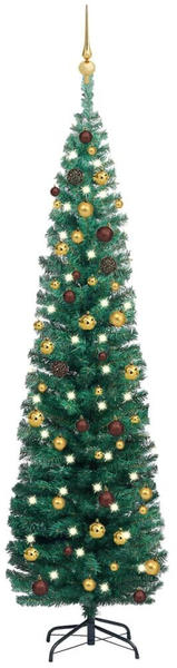 vidaXL Künstlicher Weihnachtsbaum Schlank mit LEDs & Kugeln grün 180cm (3077804)