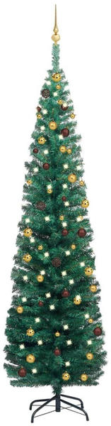 vidaXL Künstlicher Weihnachtsbaum Schlank mit LEDs & Kugeln grün 240cm (3077806)