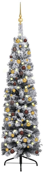 vidaXL Künstlicher Weihnachtsbaum Schlank mit LEDs & Kugeln grün 150cm (3077808)