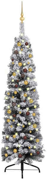 vidaXL Künstlicher Weihnachtsbaum Schlank mit LEDs & Kugeln grün 180cm (3077809)