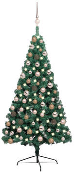 vidaXL Künstlicher Halber Weihnachtsbaum mit LEDs & Kugeln grün 120 cm (3077563)