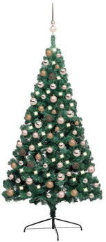 vidaXL Künstlicher Halber Weihnachtsbaum mit LEDs & Kugeln grün 150 cm (3077564)