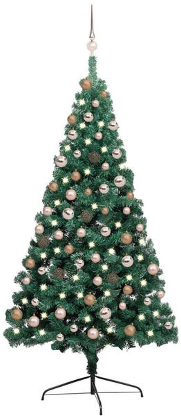 vidaXL Künstlicher Halber Weihnachtsbaum mit LEDs & Kugeln grün 180 cm (3077565)