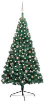 vidaXL K&uuml;nstlicher Halb-Weihnachtsbaum Beleuchtung Kugeln Gr&uuml;n 210 cm