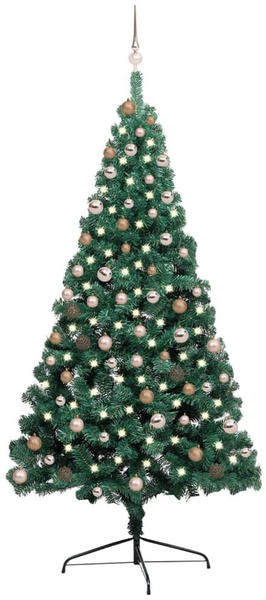 vidaXL Künstlicher Halber Weihnachtsbaum mit LEDs & Kugeln grün 210 cm (3077566)