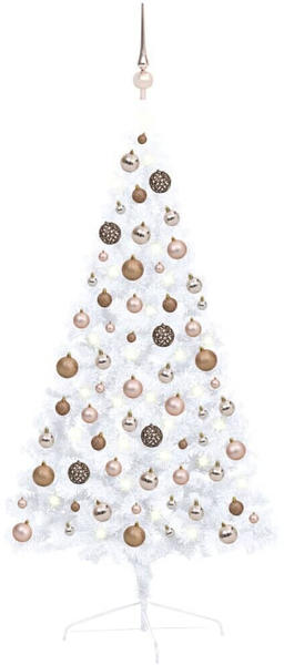 vidaXL Künstlicher Halber Weihnachtsbaum mit LEDs & Kugeln weiß 120 cm (3077568)