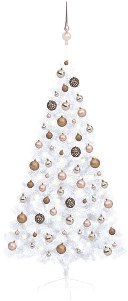 vidaXL Künstlicher Halber Weihnachtsbaum mit LEDs & Kugeln weiß 150 cm (3077569)