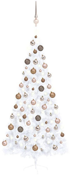 vidaXL Künstlicher Halber Weihnachtsbaum mit LEDs & Kugeln weiß 210 cm (3077571)