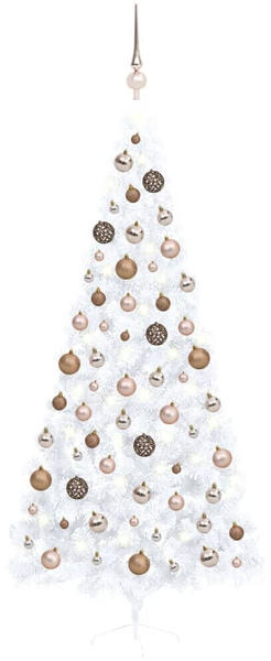 vidaXL Künstlicher Halber Weihnachtsbaum mit LEDs & Kugeln weiß 240 cm (3077572)