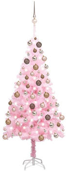 vidaXL Künstlicher Weihnachtsbaum mit LEDs & Kugeln Rosa 150 cm (3077584)