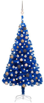 vidaXL Künstlicher Weihnachtsbaum mit LEDs & Kugeln blau 150 cm (3077594)