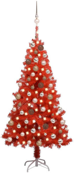 vidaXL Künstlicher Weihnachtsbaum mit LEDs & Kugeln rot 150 cm (3077599)