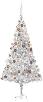 vidaXL Künstlicher Weihnachtsbaum mit LEDs & Kugeln silber 210cm (3077611)