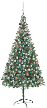 vidaXL Künstlicher Weihnachtsbaum mit LEDs Kugeln Zapfen 210 cm (3077615)