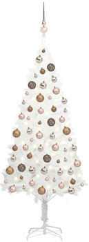 vidaXL Künstlicher Weihnachtsbaum mit LEDs & Kugeln weiß 150 cm (3077633)