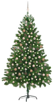vidaXL Künstlicher Weihnachtsbaum mit LEDs & Kugeln 210 cm grün (3077642)