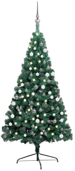 vidaXL Künstlicher Halber Weihnachtsbaum mit LEDs & Kugeln grün 180 cm (3077651)