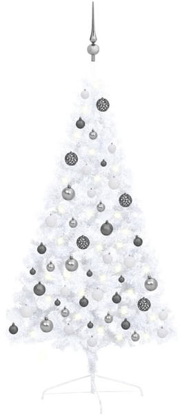 vidaXL Künstlicher Halber Weihnachtsbaum mit LEDs & Kugeln weiß 120 cm (3077654)