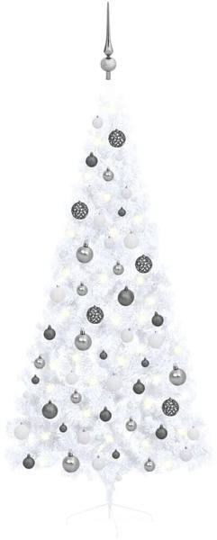 vidaXL Künstlicher Halber Weihnachtsbaum mit LEDs & Kugeln weiß 180 cm (3077656)