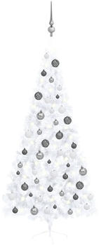 vidaXL Künstlicher Halber Weihnachtsbaum mit LEDs & Kugeln weiß 210 cm (3077657)
