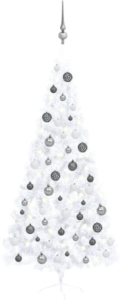 vidaXL Künstlicher Halber Weihnachtsbaum mit LEDs & Kugeln weiß 210 cm (3077657)
