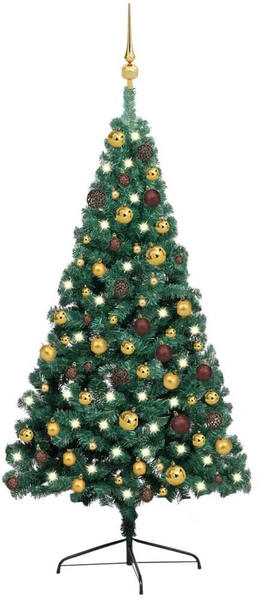 vidaXL Künstlicher Halber Weihnachtsbaum mit LEDs Schmuck grün 120 cm (3077477)