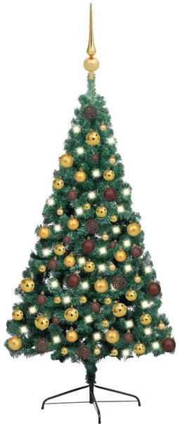 vidaXL Künstlicher Halber Weihnachtsbaum mit LEDs Schmuck grün 180 cm (3077479)