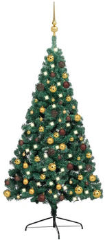 vidaXL Künstlicher Halber Weihnachtsbaum mit LEDs & Kugeln grün 240cm (3077481)