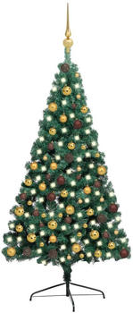 vidaXL Künstlicher Halber Weihnachtsbaum mit LEDs Schmuck grün 210 cm (3077480)