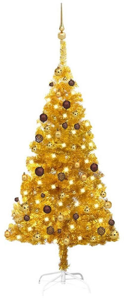 vidaXL Künstlicher Weihnachtsbaum mit LEDs & Kugeln gold 150cm (3077518)