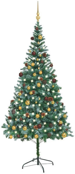 vidaXL Künstlicher Weihnachtsbaum mit LEDs Kugeln & Zapfen 210 cm (3077529)