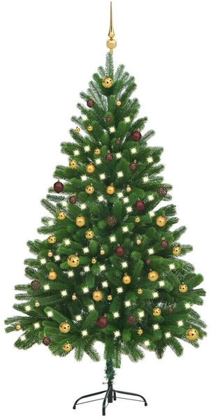 vidaXL Künstlicher Weihnachtsbaum mit LEDs & Kugeln 210 cm grün (3077556)