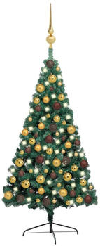 vidaXL Künstlicher Halber Weihnachtsbaum mit LEDs Schmuck grün 150 cm (3077478)