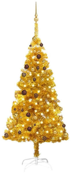 vidaXL Künstlicher Weihnachtsbaum mit LEDs & Kugeln gold 180cm (3077519)