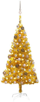 vidaXL Künstlicher Weihnachtsbaum mit LEDs & Kugeln gold 150cm (3077604)
