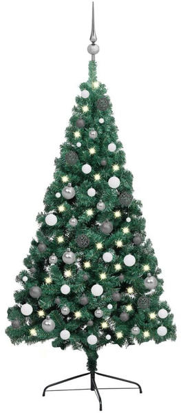vidaXL Künstlicher Halber Weihnachtsbaum mit LEDs & Kugeln grün 240 cm (3077653)