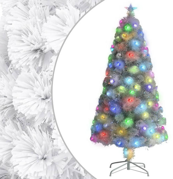 vidaXL Künstlicher Weihnachtsbaum mit LED weiß 120 cm Glasfaser (328449)