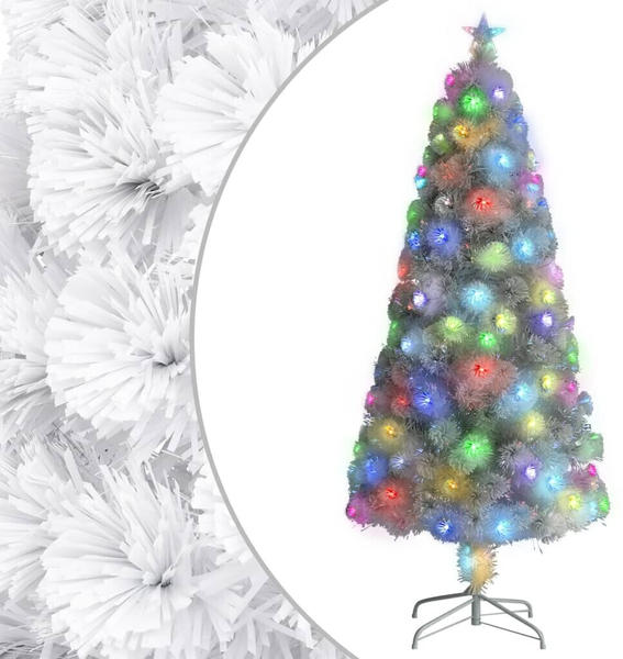 vidaXL Künstlicher Weihnachtsbaum mit LED weiß 150 cm Glasfaser (328450)