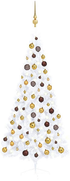 vidaXL Künstlicher Halber Weihnachtsbaum mit LEDs & Kugeln weiß 180cm (3077484)