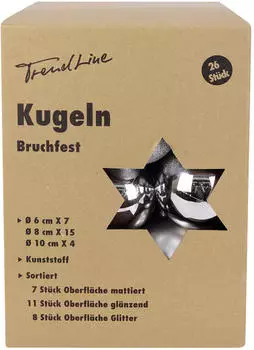 Trend Line Weihnachtskugeln bruchfest Ø 6 8 10cm 26 Stk. silber