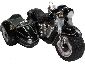 Krebs Lauscha Motorrad mit Beiwage Weihnachtsanhängern 10cm