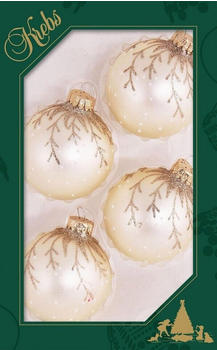 Krebs Lauscha Weihnachtskugeln mit Zweigdeko 4-Stk. weißgold (CBK60409)