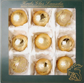 Krebs Lauscha Ornament Weihnachtskugeln 8cm 9-Stk. gold (21338)