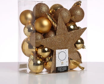 Marelida Weihnachtskugeln mit Stern bruchfest rosa 33er gold
