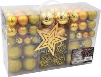 Springos Weihnachtsbaumkugeln mit Baumspitze 100 Stk. gold