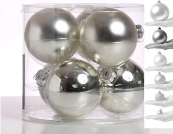 Marelida Christbaumkugeln Glas glänzend matt 8cm 6 Stk. silber