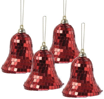 Marelida Glocke Discokugel-Look 8cm 4 Stk. rot