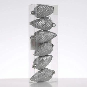 Marelida Tannenzapfen bruchfest glitzernd 8cm 6 Stk. silber